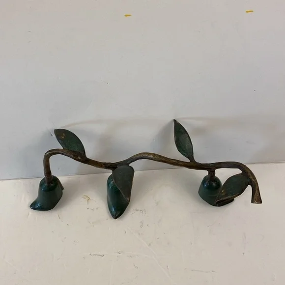 Vintage Candlestick holder trio calla lily Art Nouveau leaves green - Picture 5 of 7